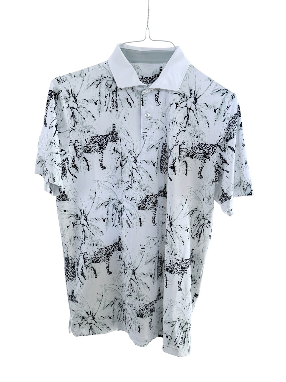 Puma Men's Mattr Safari Polo Shirt White Green Short-Sleeve Tropical Print Small